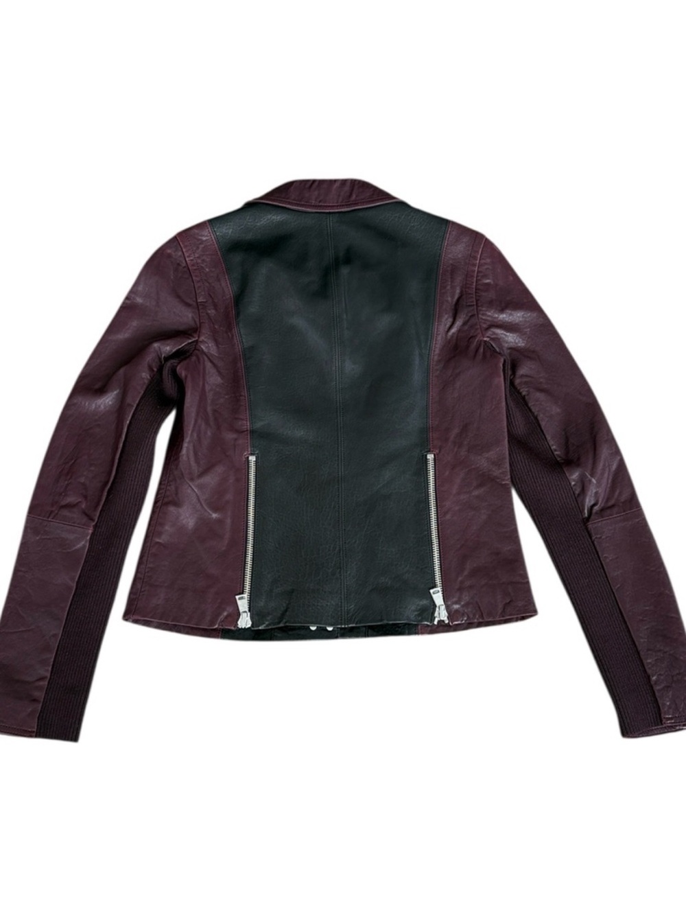 VINCE Lambskin Leather Two Tone Moto Jacket Black Burgundy Women’s Size M EUC - Picture 10 of 14